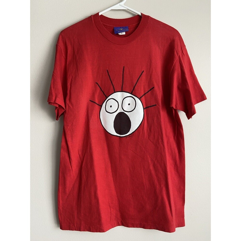 Vintage Single Stitch Red Scared Guy Yikes Katie Freedman T-shirt M Medium